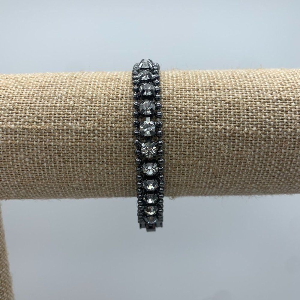 Stella & Dot Hematite Cupchain Bracelet Clear Stone